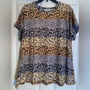 Leopard Print/Stripe short sleeve Top